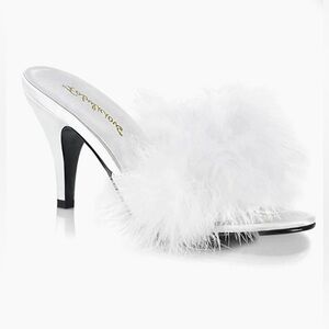 3” White Marabou Feather Heels